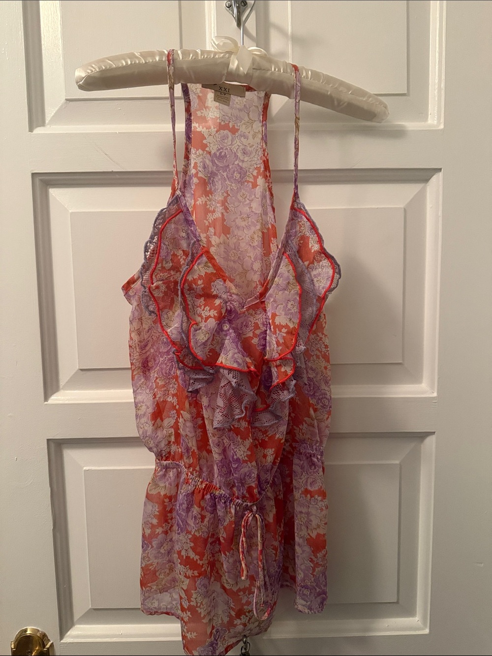 Forever 21 Floral Ruffle Tank Top in Orange and Lavender